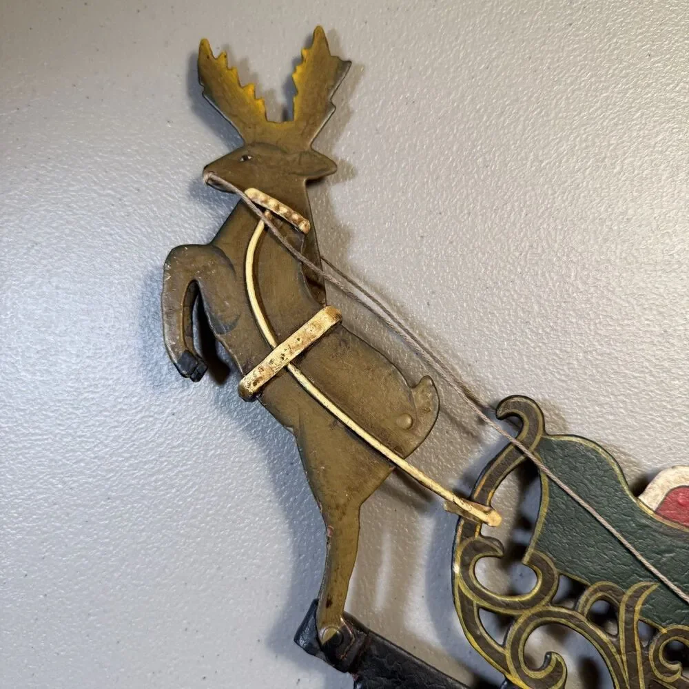 Vtg Balance Pendulum Sculpture Folk Art Christmas Santa Claus Reindeer NO Stand